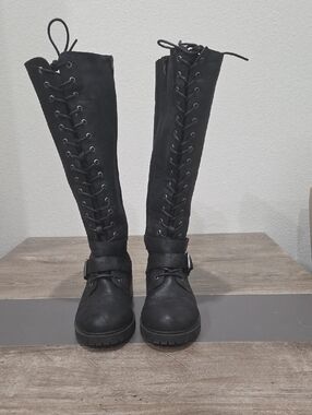 torrid Black Lace-Up Over-the-Knee Boots with Ankle Strap 8 NWOT